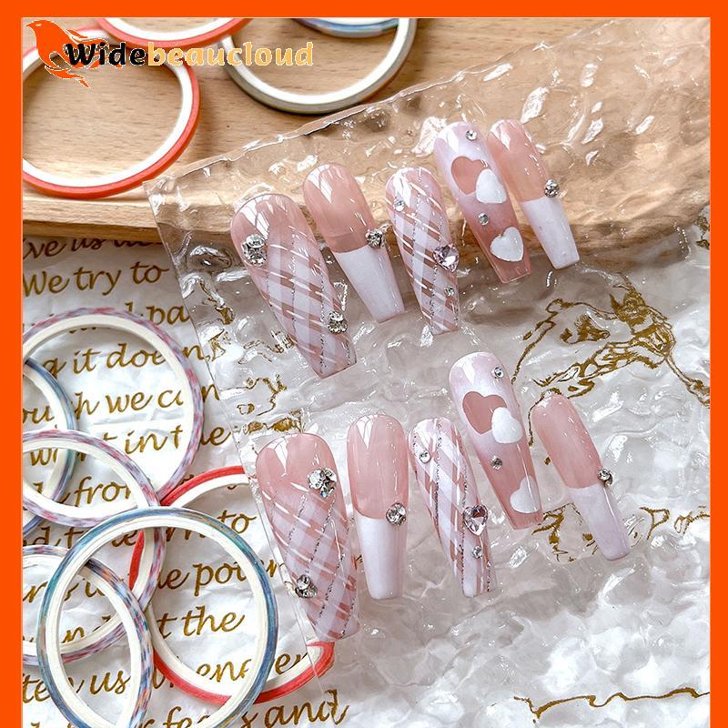 Widebeaucloud 5Roll เทปแถบเล็บ Cheered Lines 3d Nail Art เครื่องมือสี Rolls Nail Decals DIY เล็บเคล็