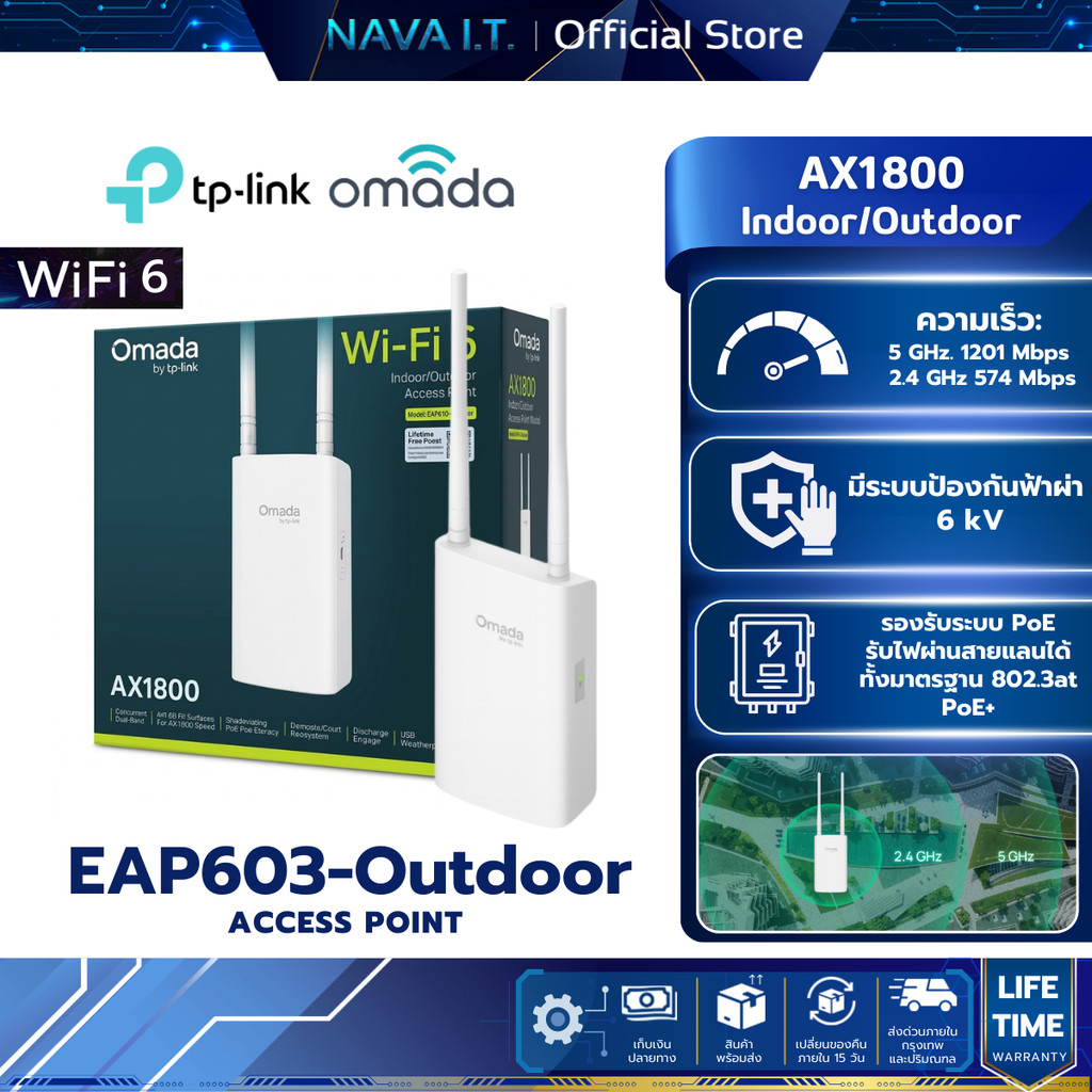 TP-LINK EAP603-Outdoor AX1800 Indoor/Outdoor Wi-Fi 6 Access Point รับประกัน 3 ปี