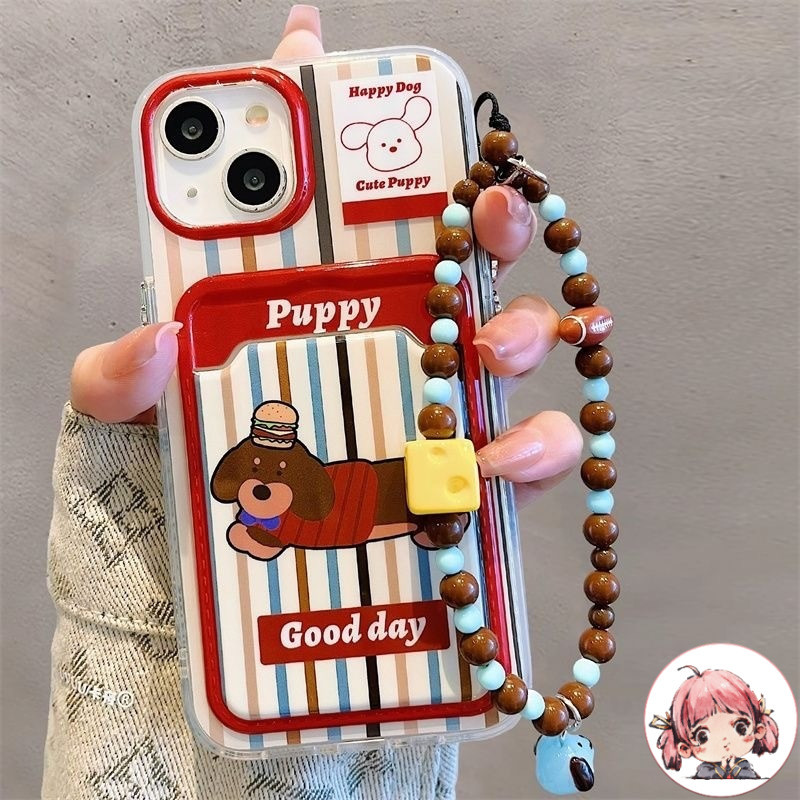 ของมาใหม่ เคสสำหรับไอโฟน12 ลายแดง หมาดัชชุนด์ เคสช่องใส่การ์ด สายข้อมือ For iPhone17 16 11 12 13PROMAX 14 15PLUS 7/8 SE2