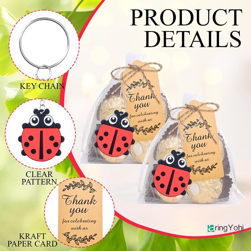 AringYohi] 20 ชุด Ladybug Party Favors รวม 20 พวงกุญแจ,20 ขอบคุณแท็กและ 20 Goodie กระเป๋าสําหรับ Lad