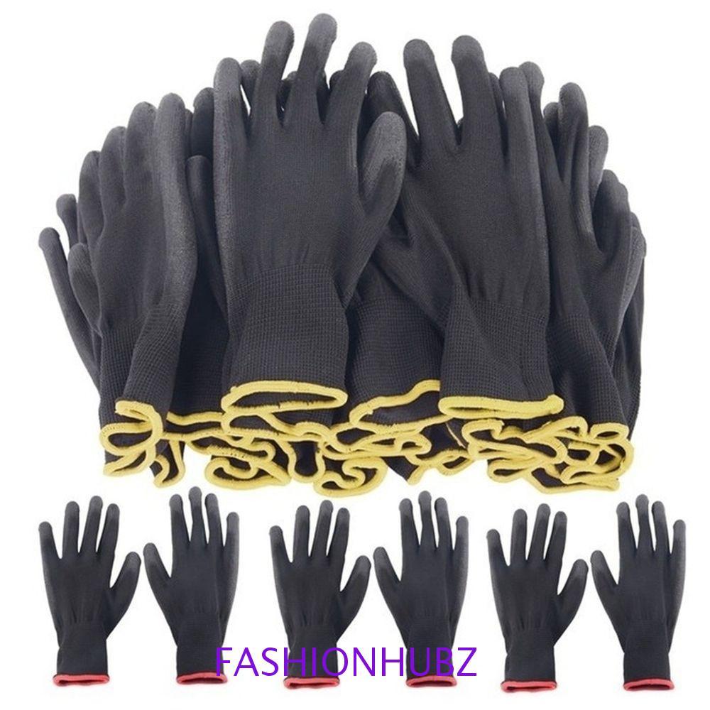 FASHIONHUBZ Garden Supplies Nylon 6 คู่ Grip Coated Palm Coating ถุงมือทํางานสีดํา