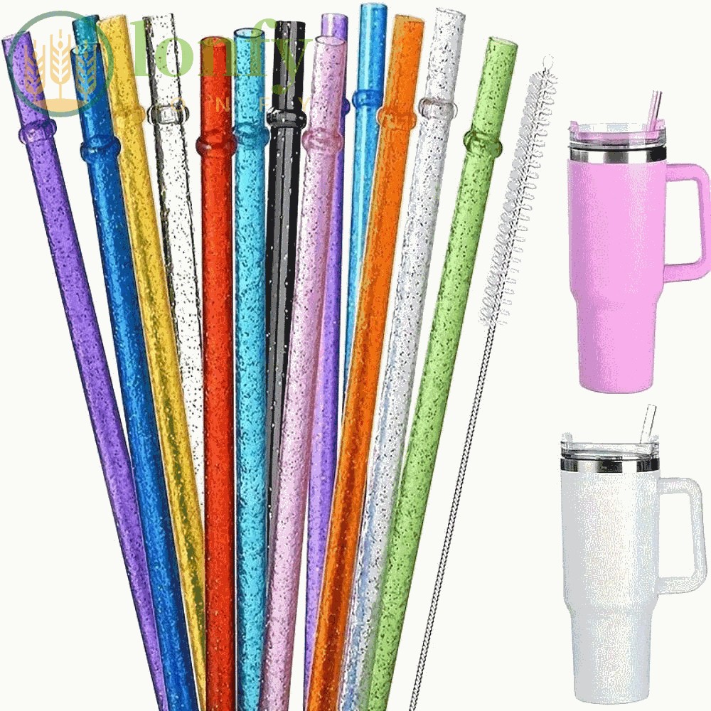 LONFY 1PC ผงทองหลอดพลาสติก, ถ้วยอุปกรณ์เสริมรถ Travel Cup Straw Glitter Straw, ของขวัญนํากลับมาใช้ให