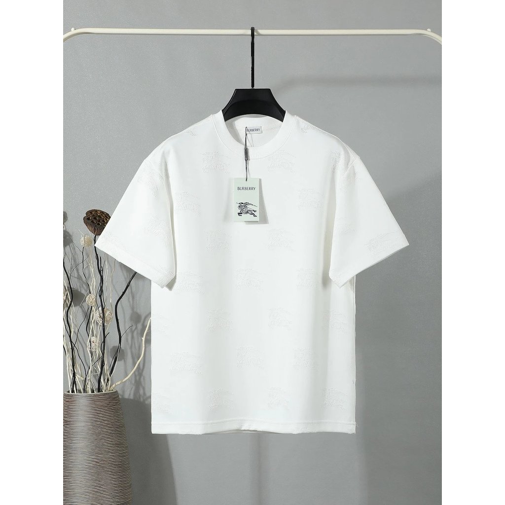 เสื้อเต็มผ้าฝ้ายสีขาวเดียวกับ bbr ผู้ชายผู้หญิง t-Burning ประเภทสีทึบรอบคอ oss Casual พิมพ์โลโก้ม้าส