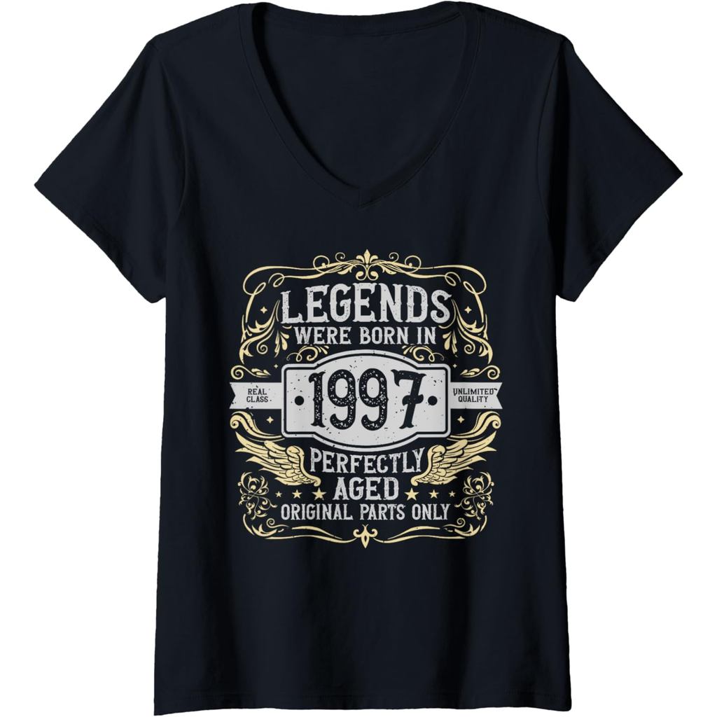 เสื้อยืดคอวีสำหรับผู้หญิง รุ่น 1997 ฉลองวันเกิด ตำนานเกิดในปี 1997 ผลิตในปี 1997