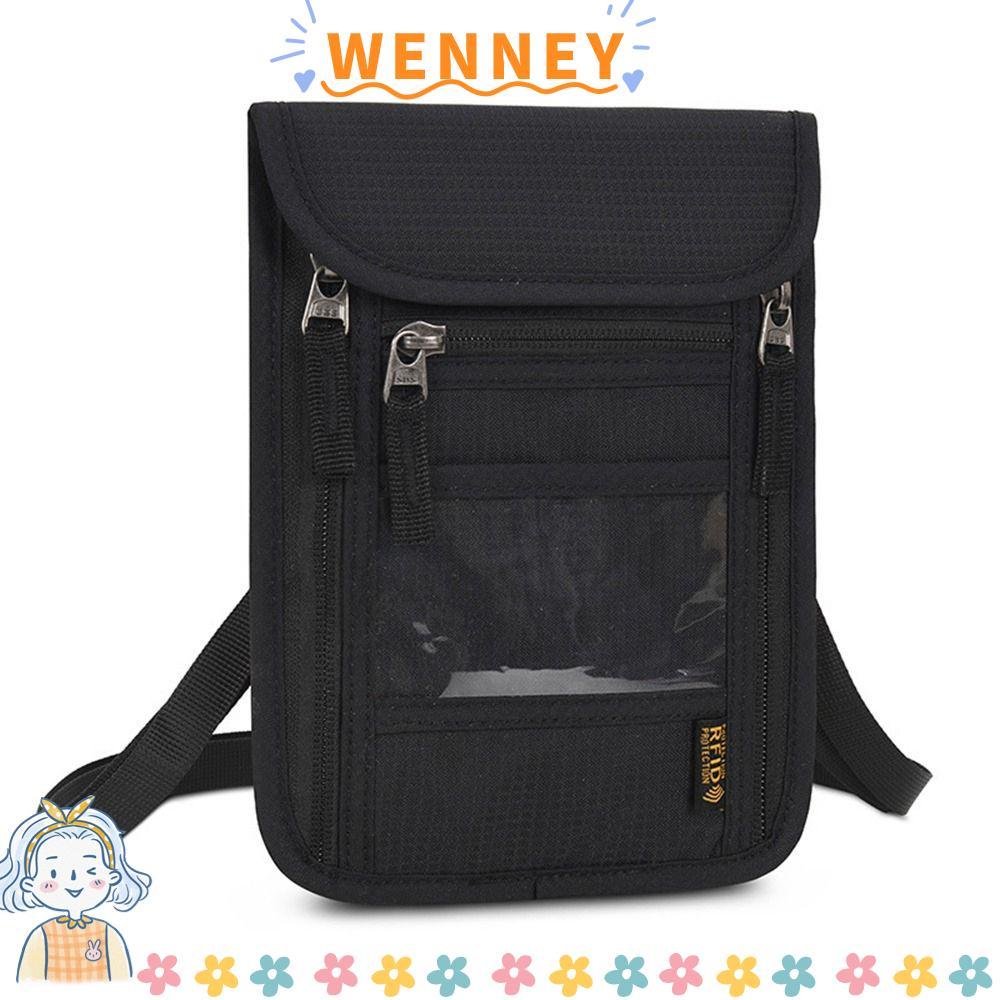 WEY กระเป๋าสตางค์คอพร้อมสายคล้องคอแบบปรับได้ Slim Minimalist RFID Blocking