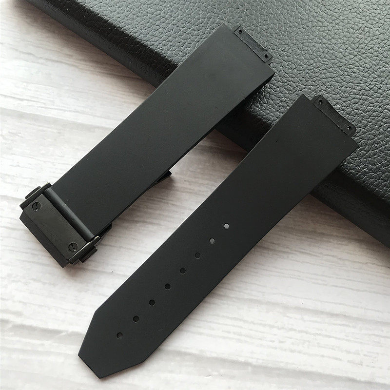 สายซิลิโคนเหมาะสําหรับ HUBLOT HUBLOT ระเบิดยางนุ่มสีดําสายนาฬิกาผู้ชาย 25 * 17 มม.