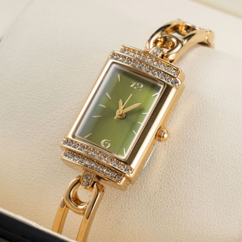 แฟชั่น สายเหล็กนาฬิกาผู้หญิงนาฬิกาสี่เหลี่ยม Chanel Style Gold Simple Diamond-studded Live FFTW