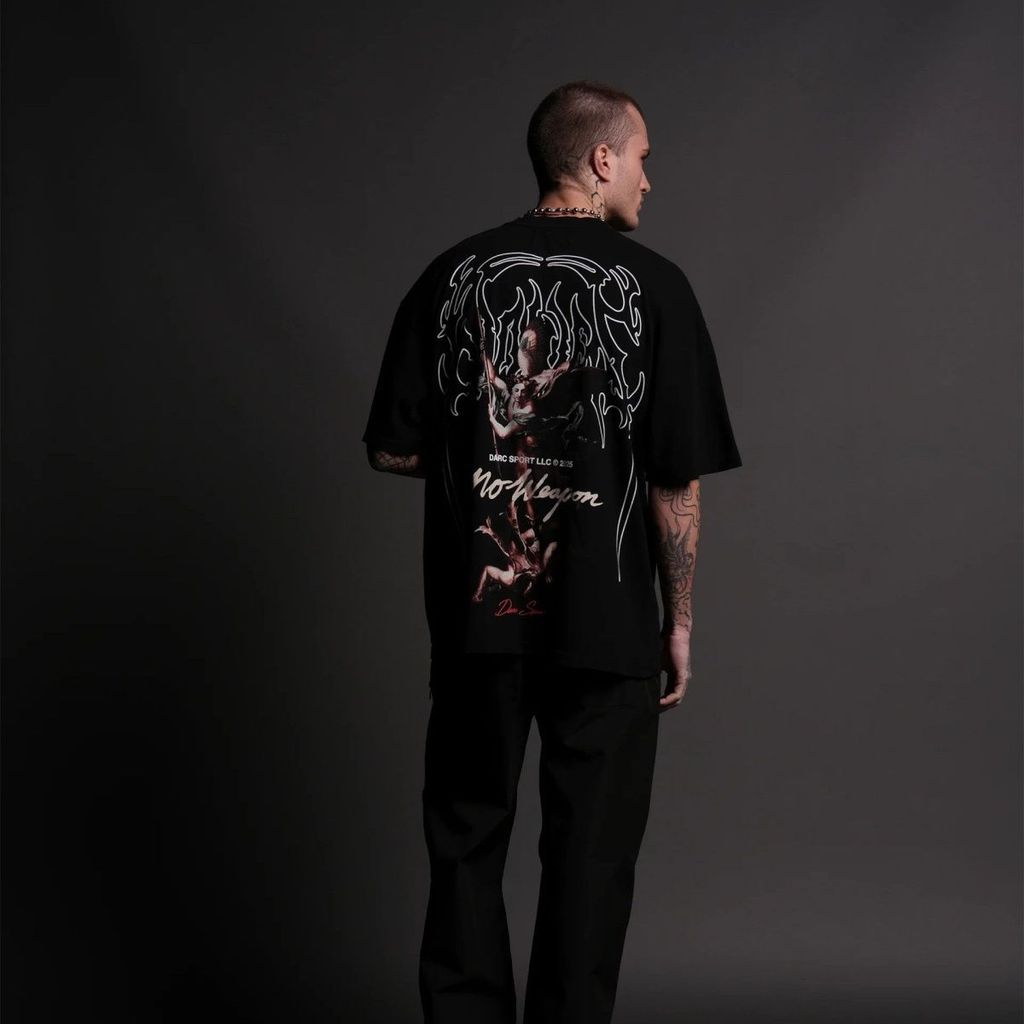 DARC SPORT Wolf Head American High Street Wear เสื้อยืดแขนสั้นผ้าฝ้ายพิมพ์ลายคู่หลวม
