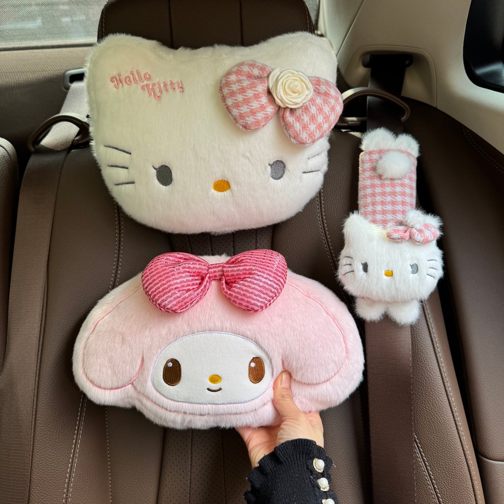 Soft My Melody Seatbelt Cover Cinnamoroll Kuromi Hello Kitty Plush Headrest เบาะหลังของขวัญสาว