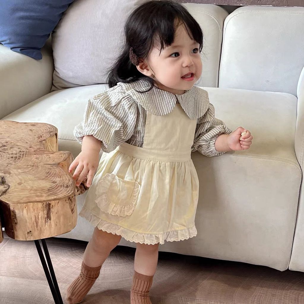 เกาหลีลายชุดคอปกชิ้นเดียว ins โดยรวมชุดเด็กทารกแขนยาวฤดูใบไม้ผลิฤดูใบไม้ร่วงเสื้อผ้า Ha สายคล้องหญิง