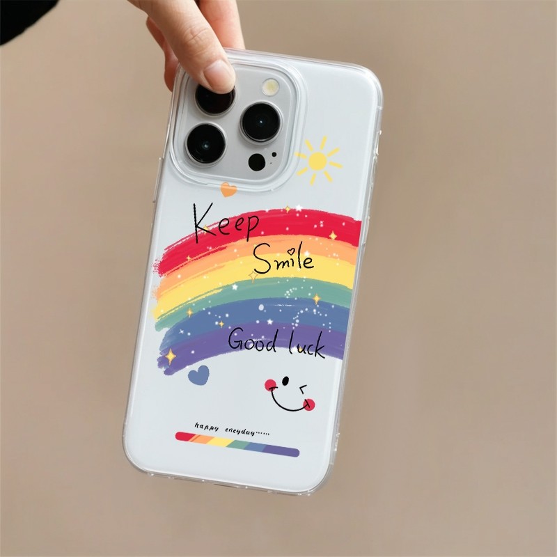 5G9W Rainbow iPhone16promax เคสโทรศัพท์ 15pro Smiley White Case IMD Big Hole 14 ขายร้อน 13
