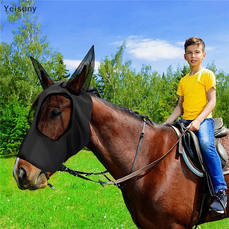 [Yei] 1 PC Anti-Fly Mesh Equine Mask Horse Mask Stretch Bug Eye Horse Fly Mask Covered Ears Horse Fl