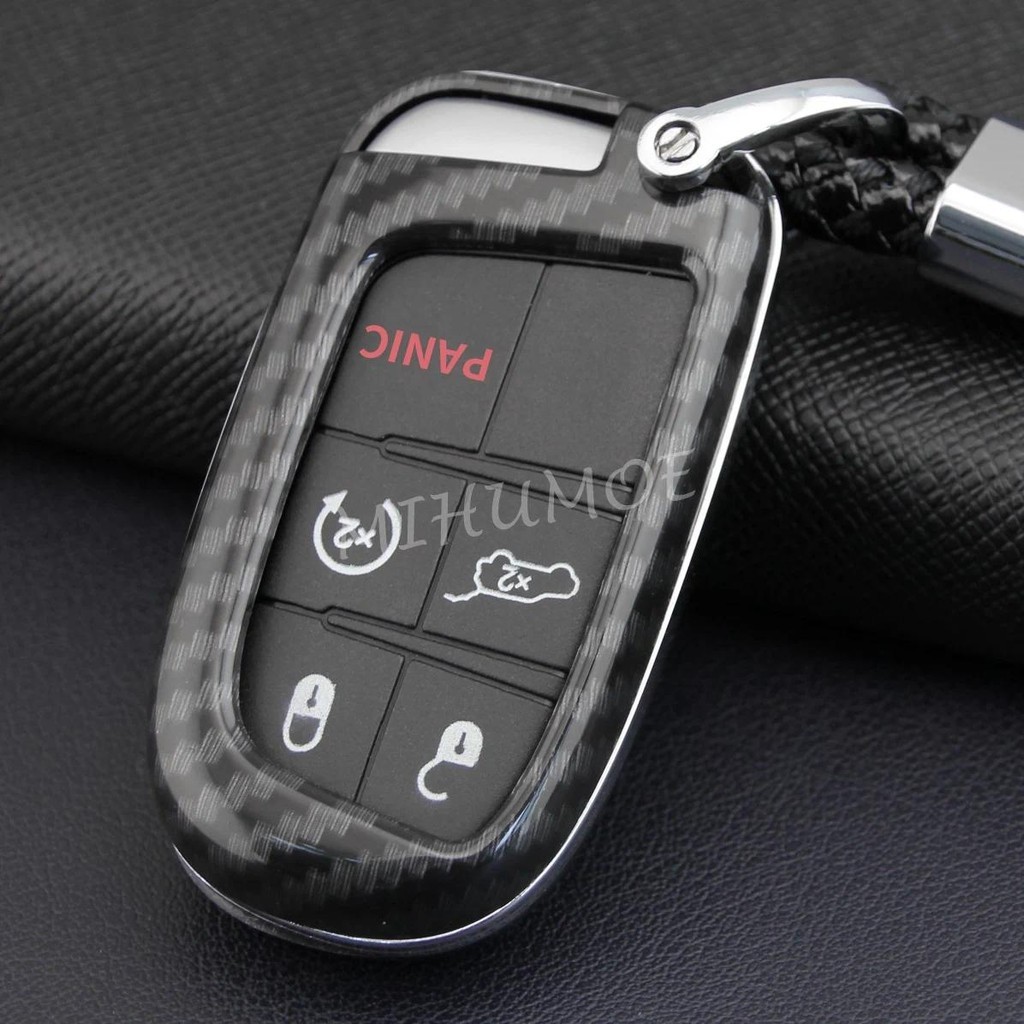 สําหรับ Jeep Dodge Fiat คาร์บอนไฟเบอร์ Key Fob Chain ฝาครอบกรณี Grand Cherokee Renegade เข็มทิศ MP C