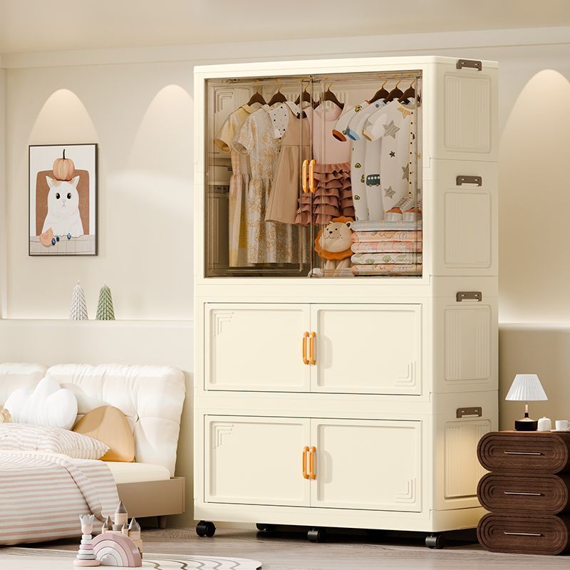 ตู้เสื้อผ้าพับได้ ตู้เสื้อผ้าพับได้ 80/90cm สีครีม พร้อมลิ้นชัก รับหนัก200KG  ตู้อเนกประสงค์