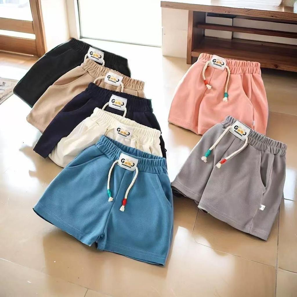 LL Stores กางเกงขาสั้นผ้าวาฟเฟิลแต่งเชือก มีกระเป๋า 2 ข้าง “DA-T”【Kid's Kingdom66】