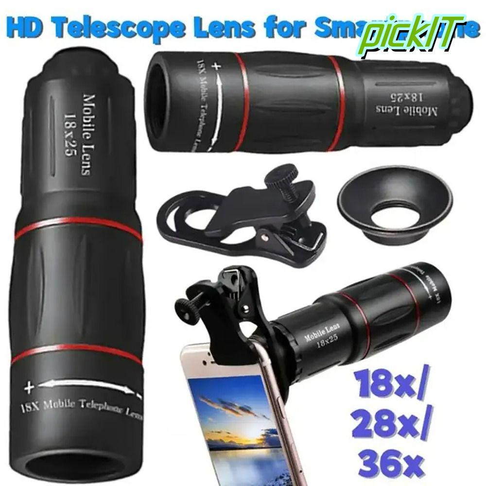 PICKIT 1 ชุดกล้องโทรทรรศน์ตาข้างเดียว, ซูม Clip-On เลนส์กล้องโทรศัพท์มือถือ, ทนทาน 18/28/36X อะไหล่การถ่ายภาพสําหรับ Camping กีฬา
