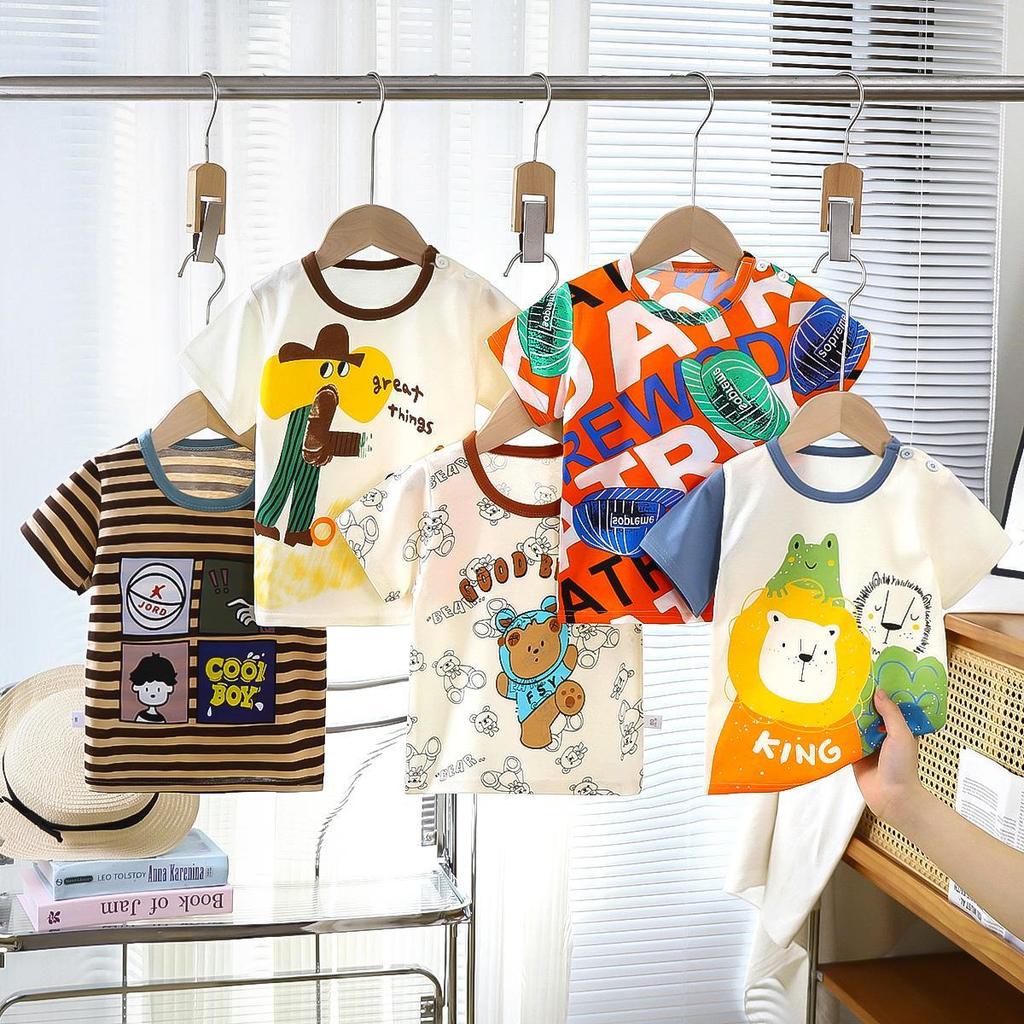 CC Stores 【Kid's Kingdom66】เสือยืดแขนสัน เสือยืดคอกลม เสือยืดเด็ก ผู้ชาย ผ้า cotton พิมพ์ลายเท่ๆ ไซส