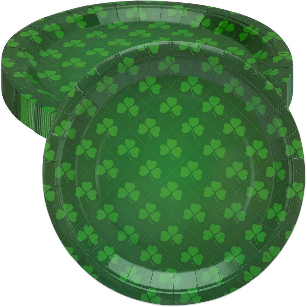 30 ชิ้นแบบใช้แล้วทิ้ง St. Patricks Day Paper Plates, 9 นิ้ว Round Green Shamrock Plate Clover Desser
