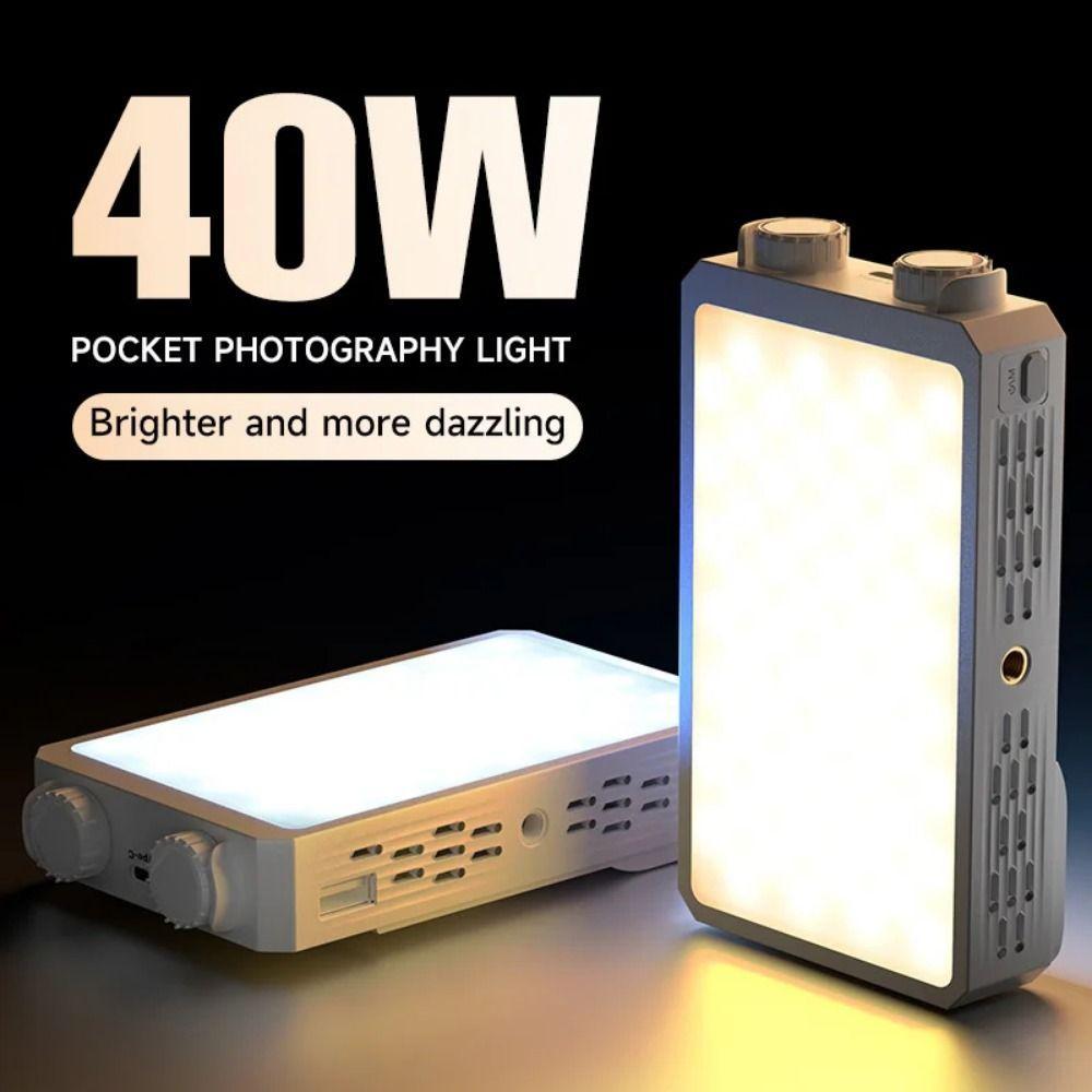 QUENTIN1AE Mini LED Video Lamp, 40W 4400mAh แบตเตอรี่ RGB LED กล้อง, Compact CRI/TLCI 90+ FX 8 โหมด 