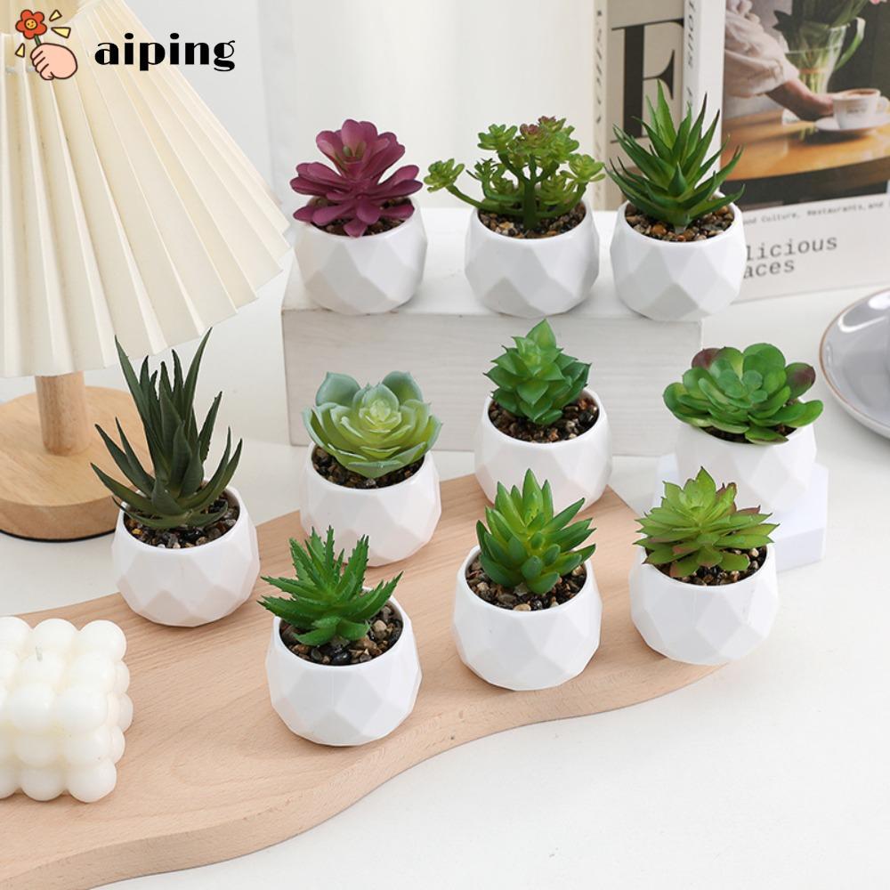 Aiping ประดิษฐ์ฉ่ํา, พืชปลอมกระบองเพชร Succulents บอนไซ, มินิเอเวอร์กรีนพลาสติกกระถางต้นไม้ขนาดเล็กบ้าน