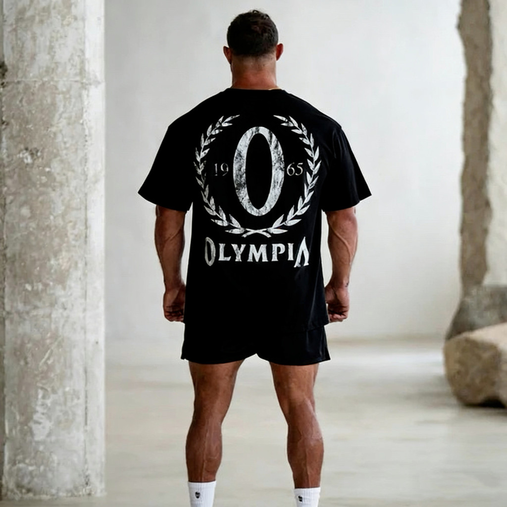 OLYMPIA เสื้อยืดแขนสั้นโอลิมปิกรุ่นหลวมในยุโรปอเมริกันลําลองออกกําลังกายเสื้อคอกลม