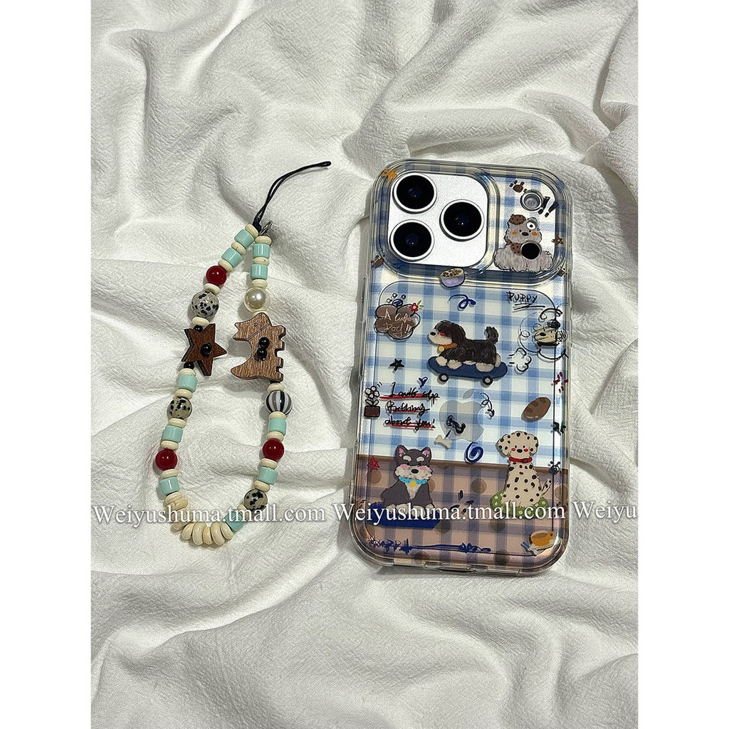 น่ารักตาข่ายกึ่งโปร่งใสลูกสุนัขพิมพ์สองชั้นเหมาะสําหรับ Apple 17 เคสโทรศัพท์ iPhone16promax สไตล์ใหม