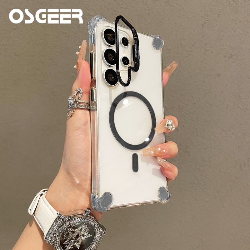 OSGEER สําหรับ Samsung Galaxy S26 S25 S24 Ultra 5G เคสโทรศัพท์พร้อมขาตั้ง, แม่เหล็ก Samsung S26 S25 S24 กรณี, ทหารกันกระแทกปกหลังกรณี