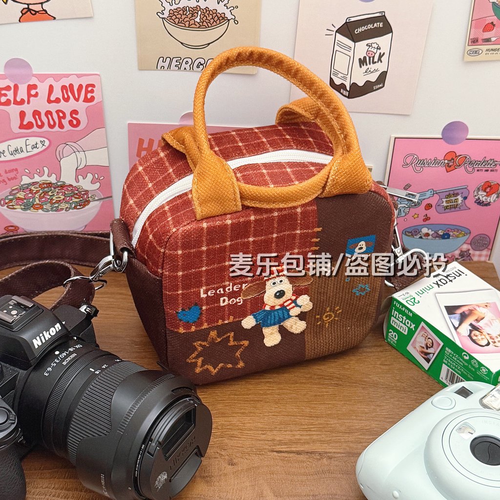 Ins กระเป๋ากล้องสุนัขมุกการ์ตูนสไตล์ย้อนยุค Micro Single Polaroid Mini11mini9/SQ/CCD กระเป๋าเก็บของ