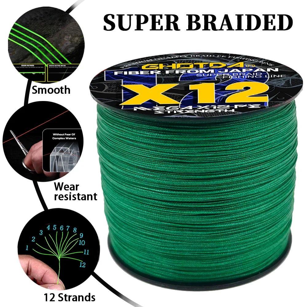 GHOTDA ทนทาน 12 Strands Braided PE สายตกปลา 300M 25-120LB Smooth Multifilament Super PE เส้นสําหรับต