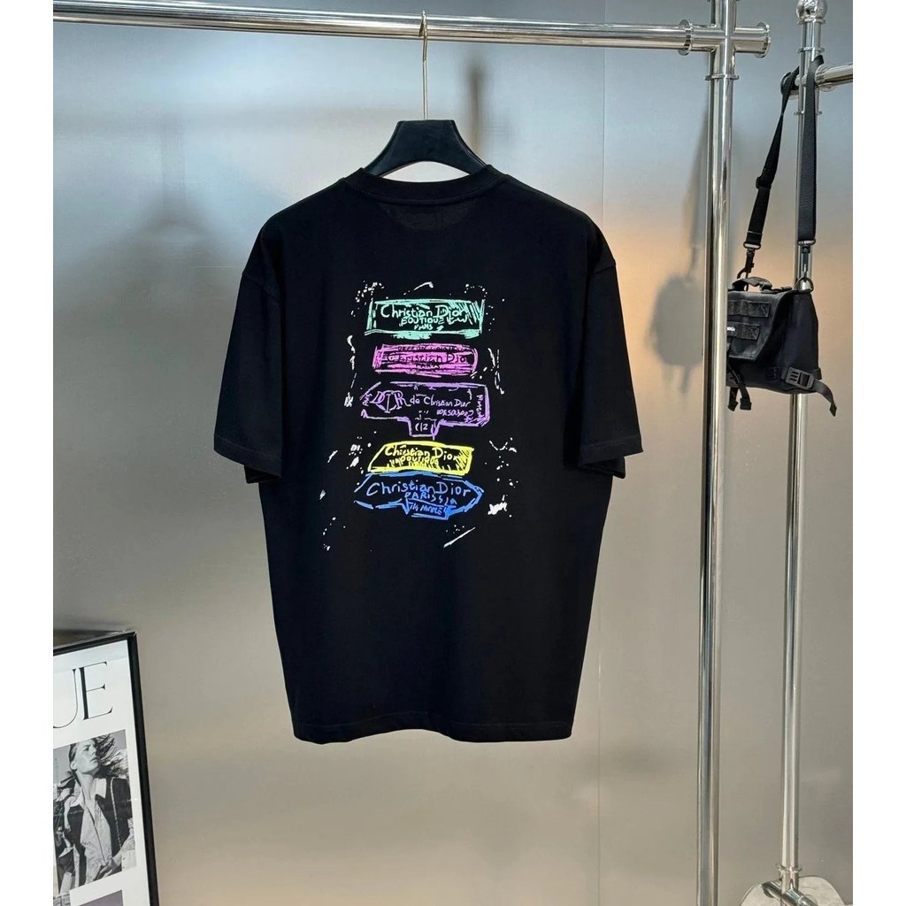 ประเภทกลับผู้ชายผู้หญิงสีดําสีdosพิมพ์Tรอบคอหลวมผลิตภัณฑ์ใหม่Ssignage Textureร้อยฤดูใบไม้ผลิฤดูร้อนส