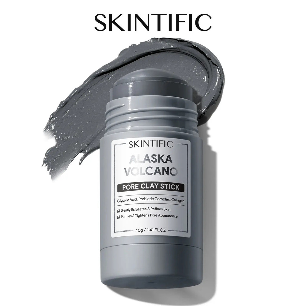 SKINTIFIC Alaska Volcano Pore Clay Stick ทำความสะอาดและลบรอยดำบนใบหน้าด้วยดินธรรมชาติ เพื่อการขัดถูอ