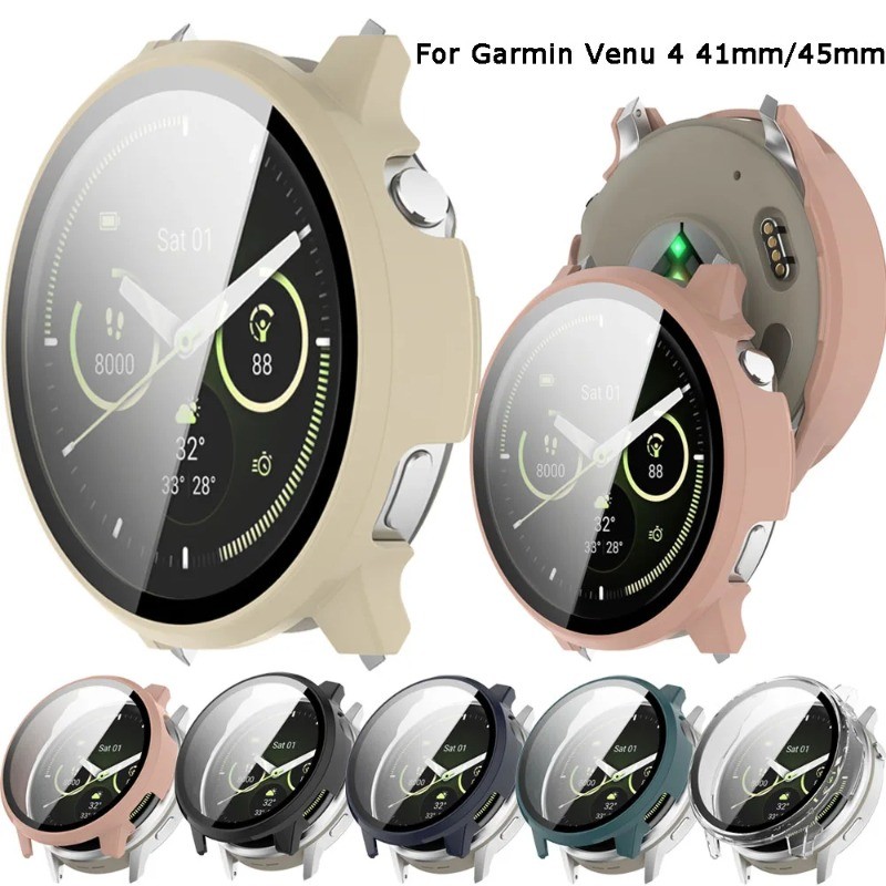 กระจกนิรภัย + PC สําหรับ Garmin Venu4 All Coverage ป้องกันกันชนสําหรับ Garmin Venu 4 41 มม.45 มม.ฮาร์ด PC เปลือกกันชนป้องกันหน้าจอ