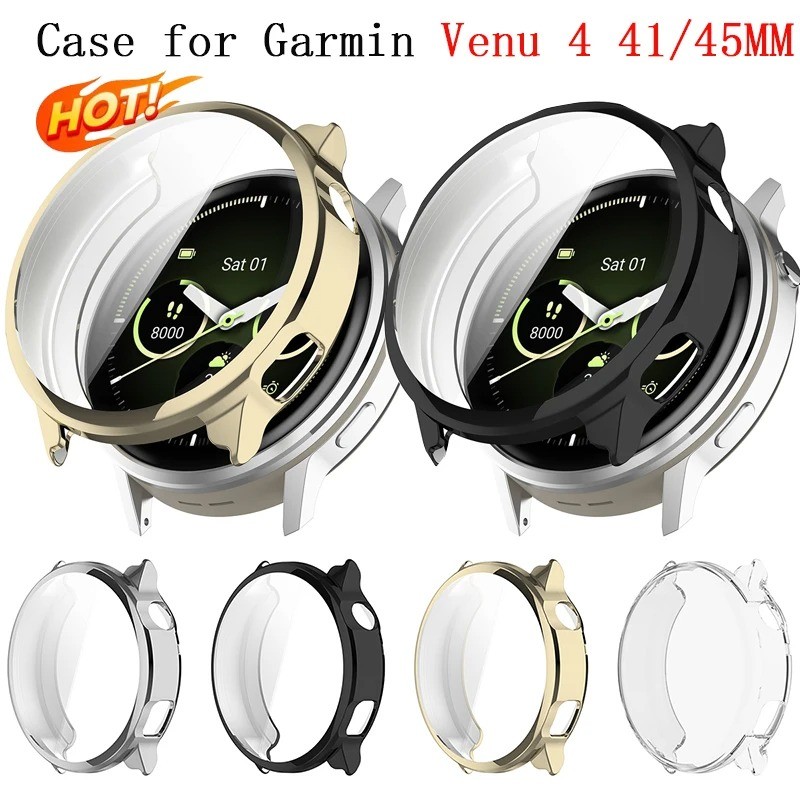 นาฬิกาTPUชุบสําหรับGarmin Venu 4 41 มม.กรณี + ฟิล์มนาฬิกาหน้าจอกันชนสําหรับGarmin Venu 4 45 มม.รอบฝาครอบป้องกัน