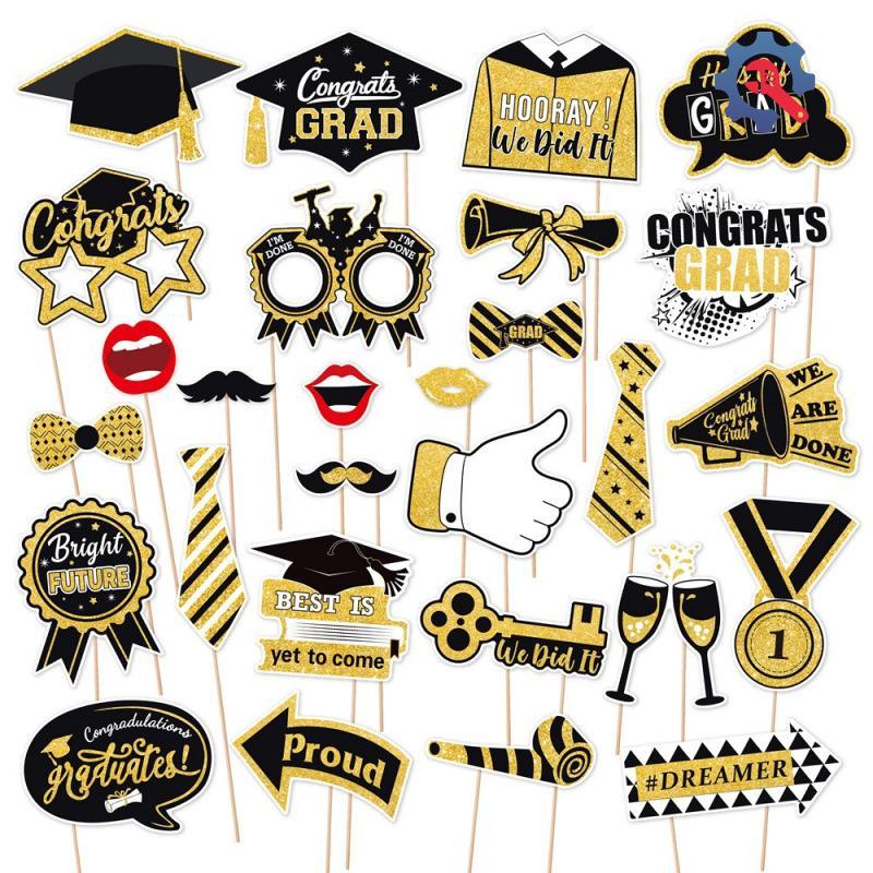 [GEX] 28 ชิ้น Graduation Photo Booth Props ชุด, DIY ตกแต่งการถ่ายภาพสําเร็จการศึกษา Party Pose ป้ายส