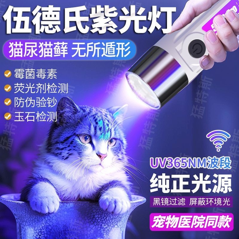 ไฟฉายแสงสีม่วง 365 ไฟฉาย UV ชาร์จไม้ Cat Moss โคมไฟหยกตัวแทนเรืองแสงการตรวจจับเงินไฟฉายแสงสีม่วง 365