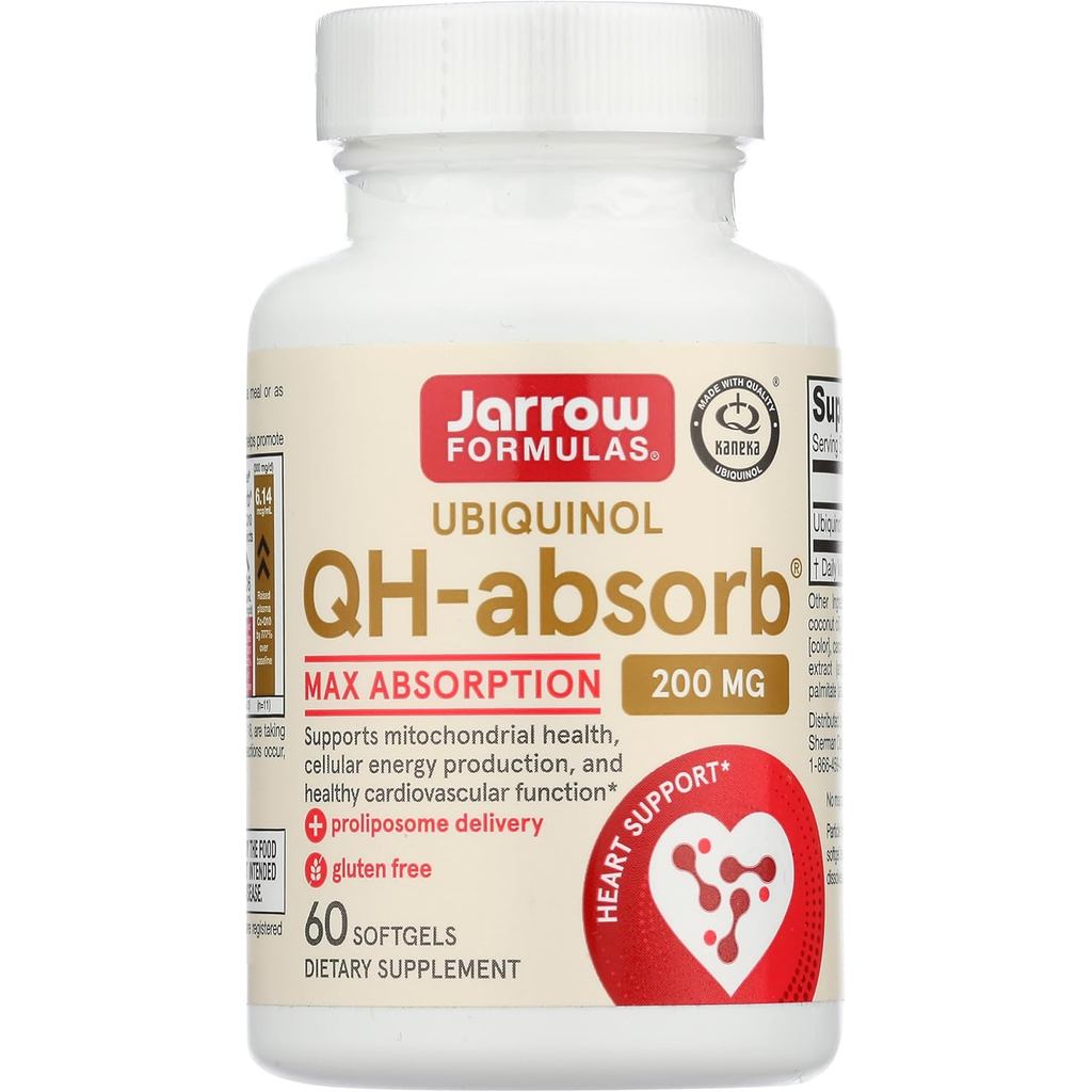 สูตร Jarrow QH-absorb 200 mg 60 เม็ด - Co-Q10 ดูดซึมสูง เพื่อสุขภาพหัวใจและการผลิตพลังงาน mitochondr