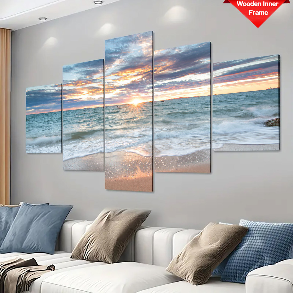 5ชิ้น/เซ็ต บลูสกาย,เมฆสีขาว,โปสเตอร์ผ้าใบริมทะเล,ภาพวาดทิวทัศน์ฤดูร้อนรุ่นภาพวาดสีน้ํามันศิลปะวิวทะเล,ตกแต่งศิลปะร่วมสมัย,ตกแต่งผนัง