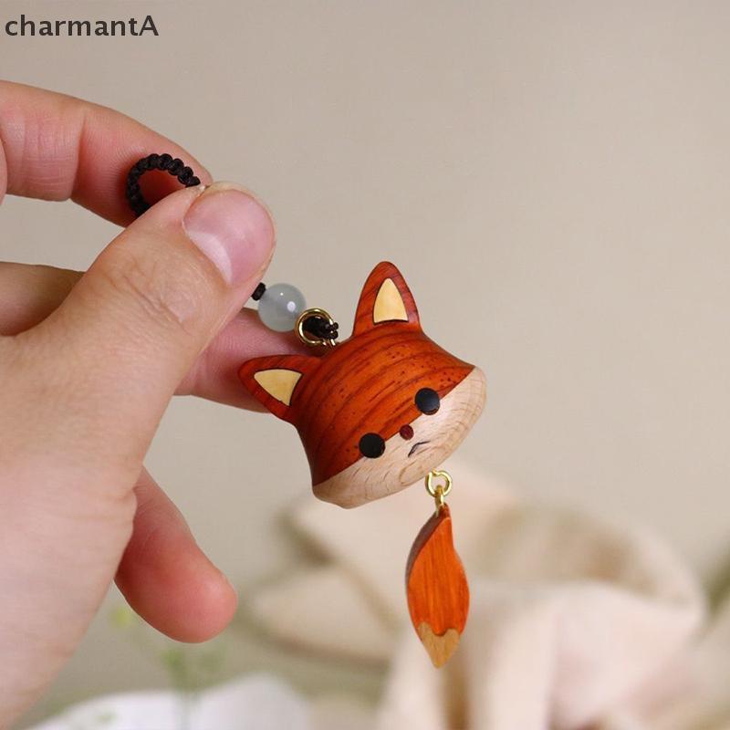CharmantA Hand-แกะสลักไม้น่ารักLittle Foxจี้Nelaceพวงกุญแจอเนกประสงค์อุปกรณ์ตกแต่งเครื่องประดับของขวัญTH