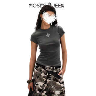 MOSESQUEEN ชุดลำลองคอกลมแขนสั้นสำหรับผู้หญิง สวมใส่สบาย มีหลากหลายสีให้เลือก #63579