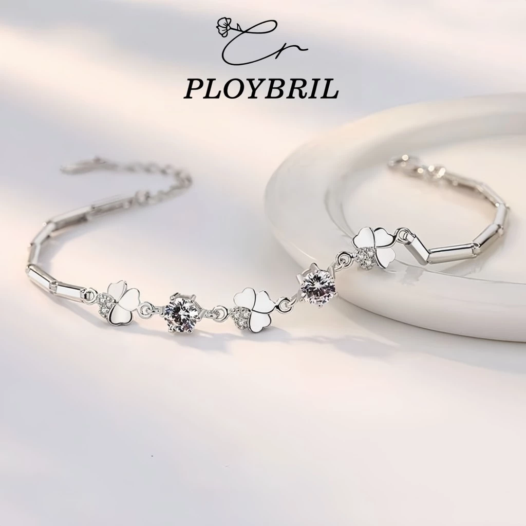 PLOYBRIL สร้อยข้อมือเงินแท้ Lucky Clover สร้อยข้อมือเพชร Moissanite สร้อยข้อมือผู้หญิง วาเลนไทน์ S030