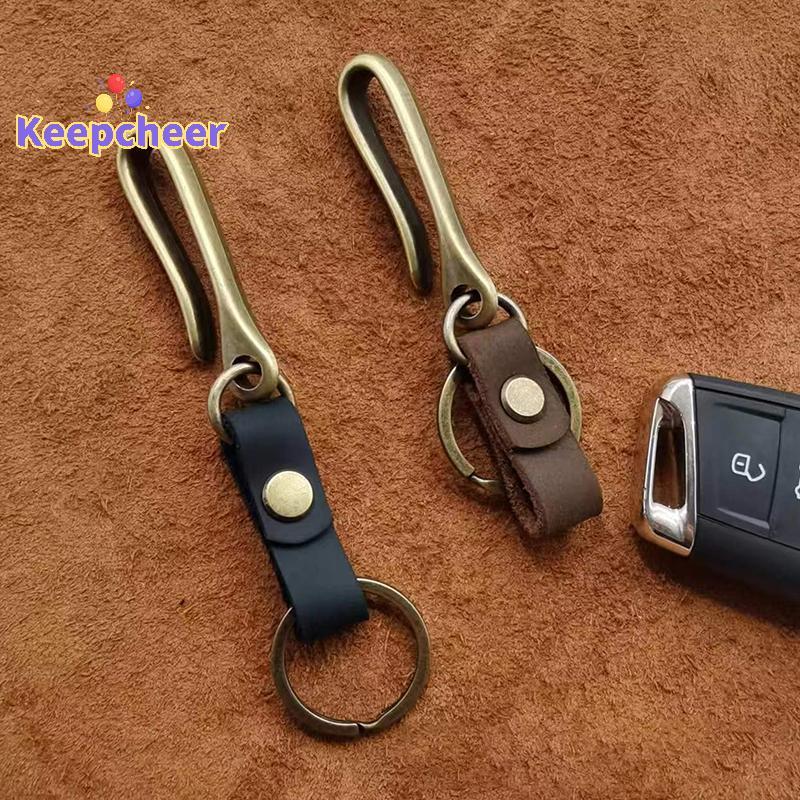 [Keepcheer] พวงกุญแจหนังแท้วินเทจอุปกรณ์เสริมคุณภาพสูง Cowhide Key Chain สําหรับผู้ชายแฟชั่น U-waist Keyring Hook [ใหม่]