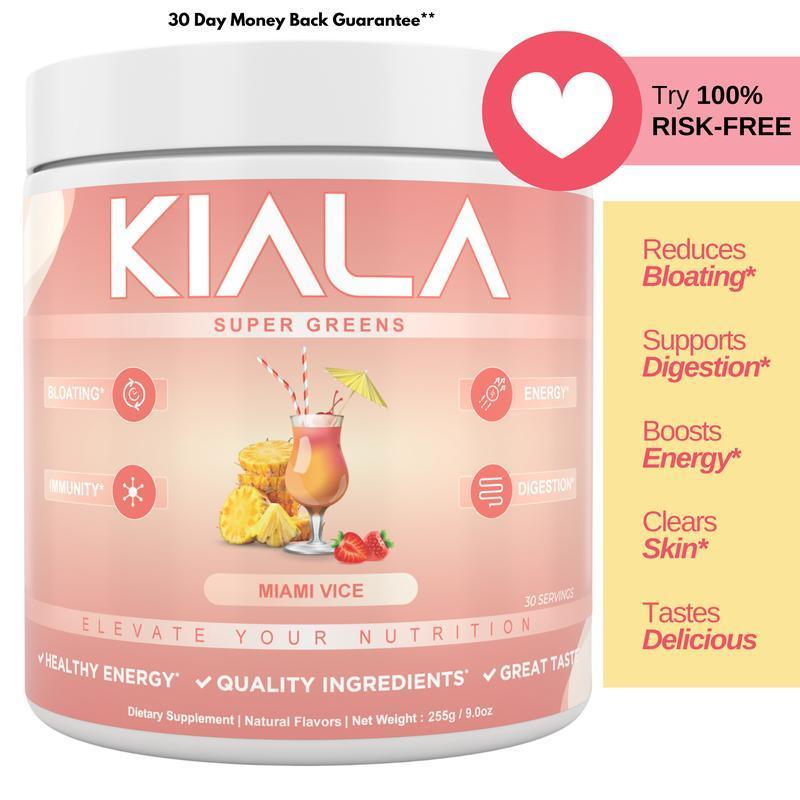 Kiala Nutrition Super Greens, ผงเขียวออร์แกนิกพร้อมสาหร่ายสไปรูลิน่าและคลอเรลล่าสําหรับทางเดินอาหาร,