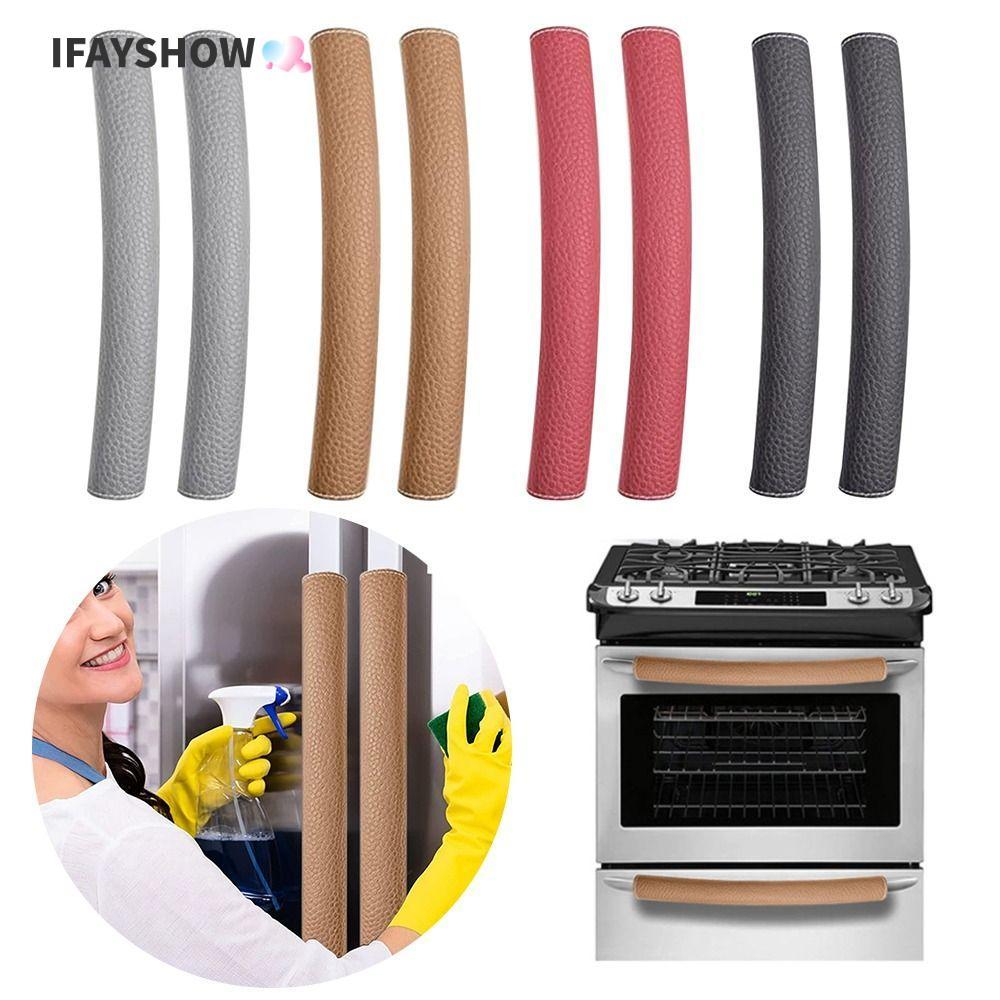 IFAYSHOW ฝาครอบมือจับประตูตู้เย็นป้องกันทําความสะอาด,ตัวป้องกันเครื่องใช้ในครัวหนัง PU ที่จับเครื่องแบบปรับได้ครอบคลุมในครัวเรือน