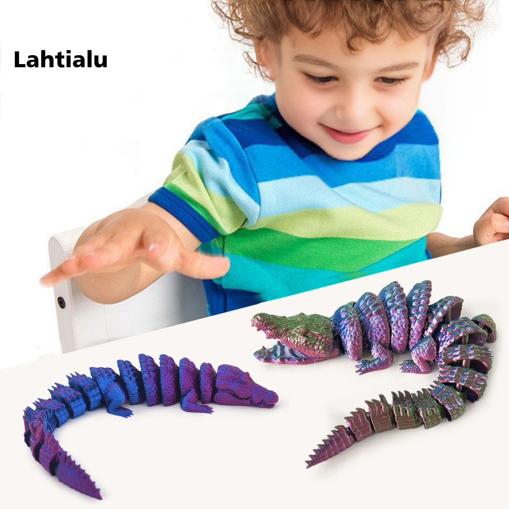 Lahtialu 3D พิมพ์ จระเข้ขยับได้ ของเล่นตกแต่งโต๊ะ ฟิกเกอร์แอคชั่นสมจริง ของขวัญไม่ซ้ําใครสําหรับผู้ใหญ่