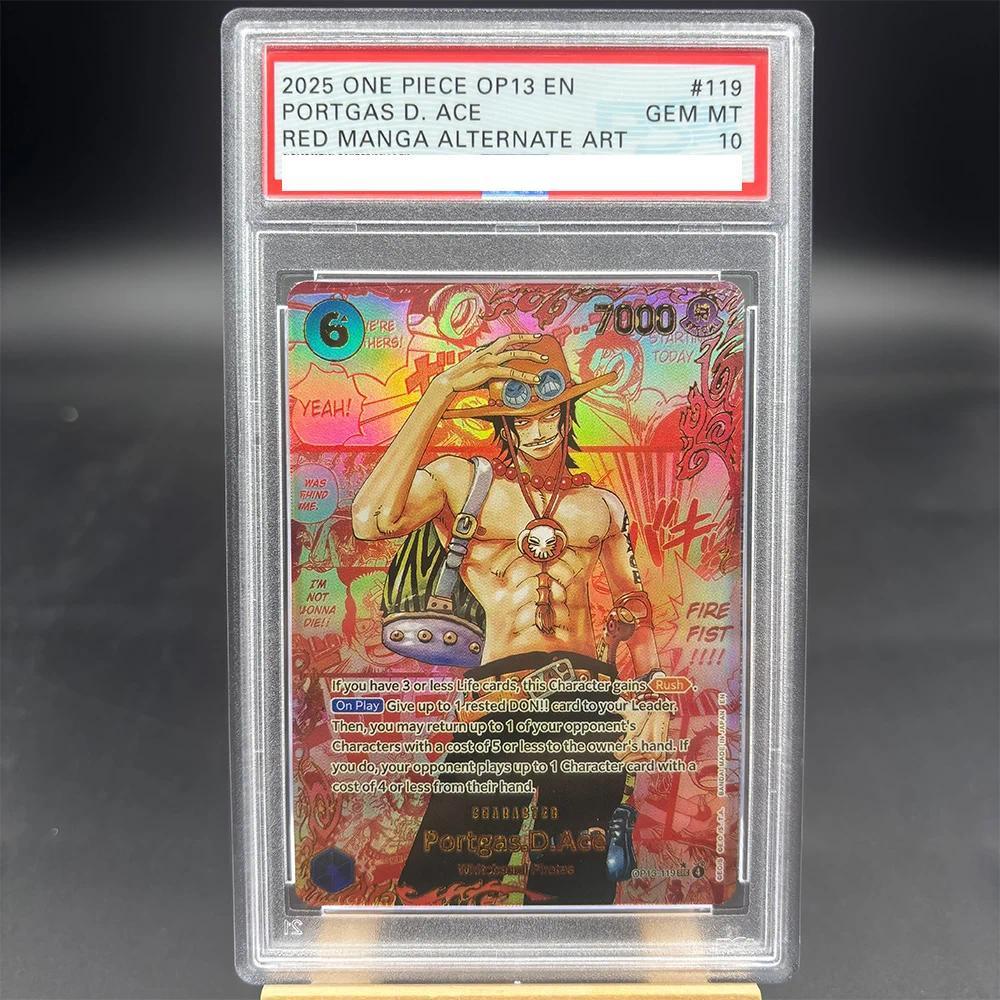 PSA10 DIY ONE PIECE Rating Card PORTGAS D. ACE RED MANGA ALTERNATE ART OP13-119 EN คอลเลกชันการ์ดคัดลอก 10 จุดการรับการ์ดอะนิเมะ