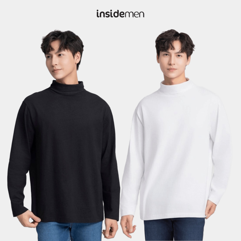 INSIDEMEN Relax เสื้อยืดคอเต่าแขนยาวผู้ชาย 100% Cotton สไตล์เกาหลีวัยรุ่น ILT020W3