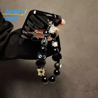LZ-t] สายคล้องโทรศัพท์มือถือหรูหราสีดําปุยพร้อมที่จับลูกปัดโซ่ข้อมือ Anti-Theft คลิปกระเป๋าอุปกรณ์เสริม [ใหม่]
