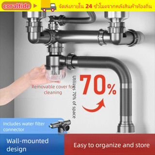 CORALTIDE ชุดท่อระบายน้ำอ่างล้างจาน - สำหรับอ่างเดี่ยว/คู่ ต…