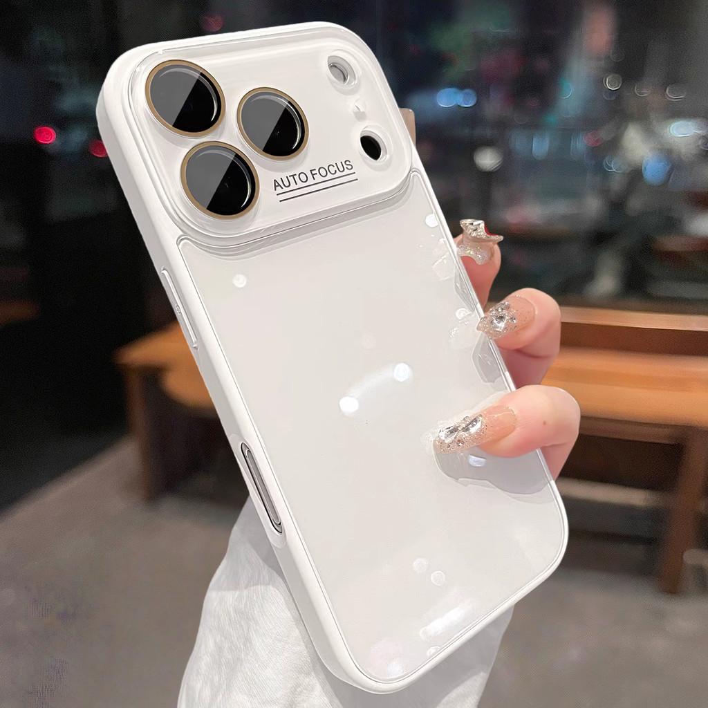 เคสกระจกนิรภัยหรูหราสําหรับ iPhone 17 16 15 14 Pro Max ตัวป้องกันเลนส์หน้าต่างขนาดใหญ่ฝาครอบกันกระแทก