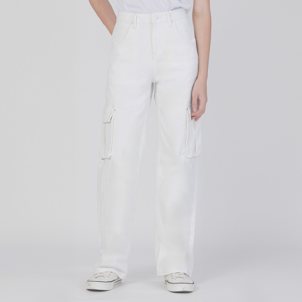 LEE กางเกงยีนส์ผู้หญิง เอวกลาง ทรงตรง ทรง Cargo รุ่น LE F224WCARN22 สีขาว